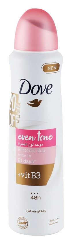 DOVE EVEN TONE 150ML SPRAY 20% OFF